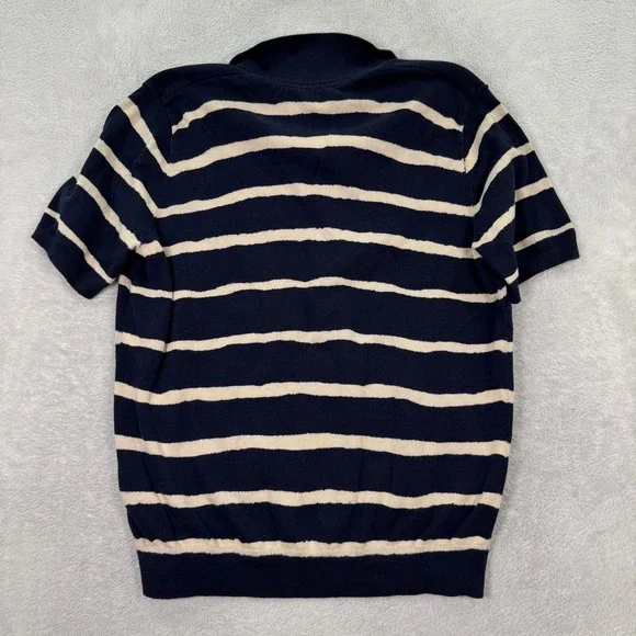 Ted Baker London Mens Size 5 XL Knit Polo Shirt Navy Blue Cream Striped Cotton - Picture 6 of 7